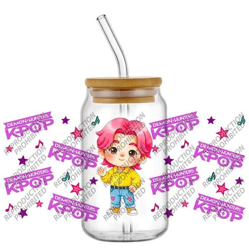 Popular K-POP cartoon Hunter design easy peel waterproof DIY Decals 3D uvdtf tumbler transfers stickers 16oz uv dtf cup wrap