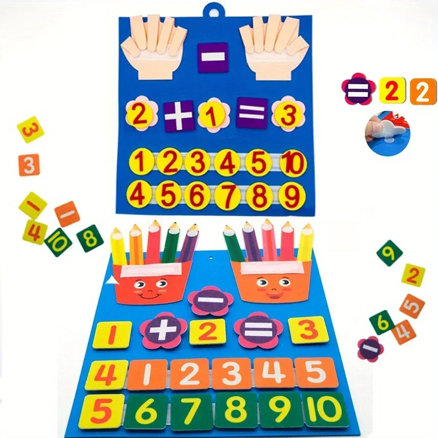 Two felt finger number toys for kids, I YAN brand, featuring colorful pencil shapes for early math learning and counting activities.
