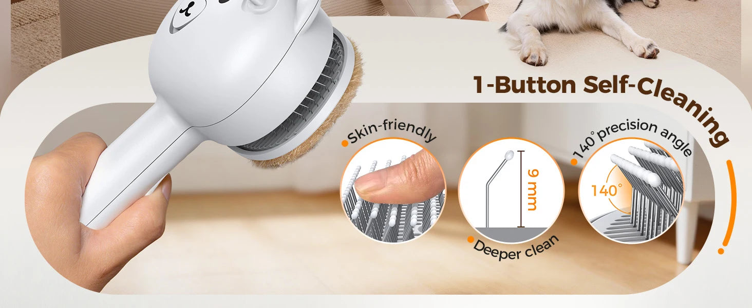Self Cleaning Shedding Steam Cat Brush, Silicone Scraper Included Dog Brush, primecat, Cat Brushes for Shedding, USB Rechargeable, for Grooming & Haired Pets, Dogs & Cats, White