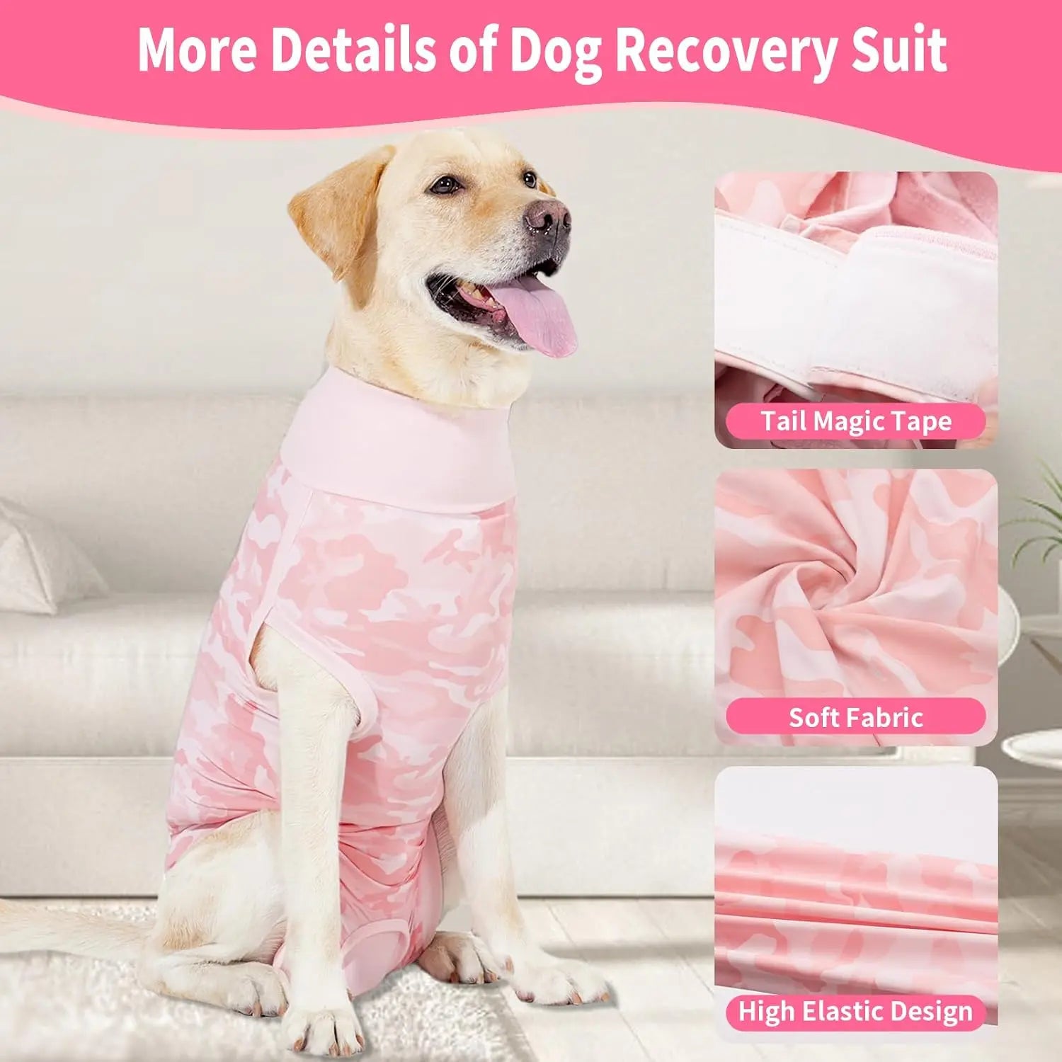 Dog Onesie for Surgery Recovery, Breathable Spay Suit Anti-Licking, Female Dogs, Pink, Small to XXL