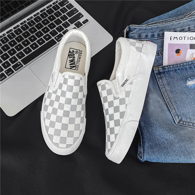 Children Spring Autumn Canvas Shoes Girls One Foot Slip on Shoes Kid Shoes Boys Soft Soled Comfortable Checkerboard Casual Shoes
