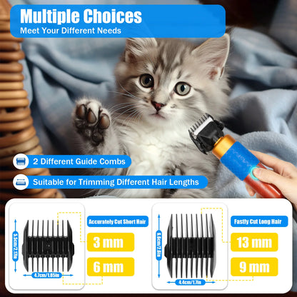 I YAN 36W professional dog and cat grooming clipper with adjustable blades, detachable comb, and pet hair trimming attachments.
