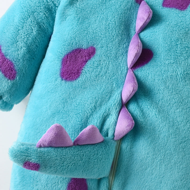 1-5years Kids Infant Fleece Jumpsuit Pajamas Cartoon Monster Horn Hooded Warm Thicken Winter Rompers Snowsuit For Girls And Boys