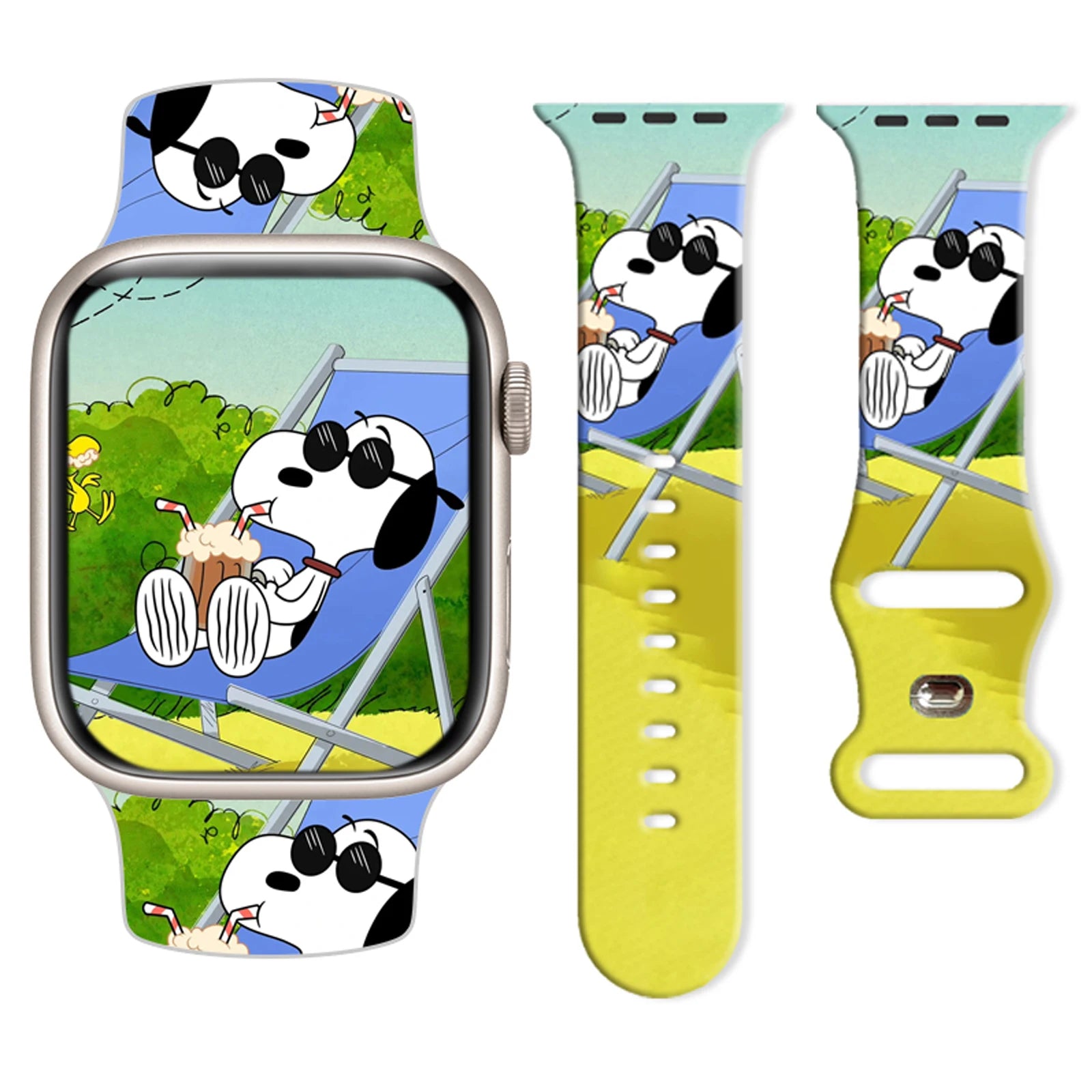Beach Snoopy Printed Strap for Apple Watch 11 10 9 Silicone Band Replaceable Bracelet for iWatch 46mm 44mm 42mm 41mm Watchband