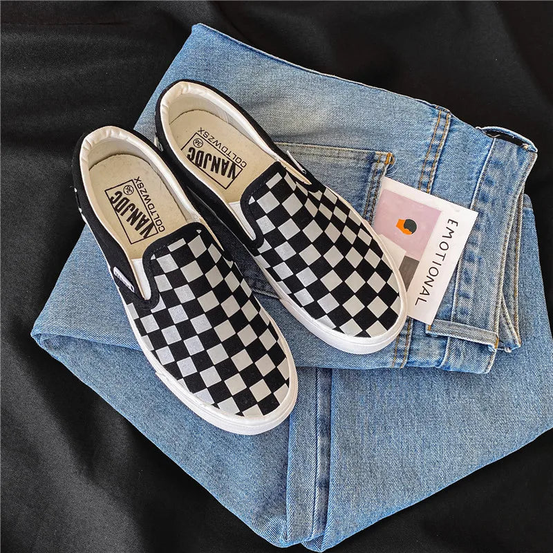 Children Spring Autumn Canvas Shoes Girls One Foot Slip on Shoes Kid Shoes Boys Soft Soled Comfortable Checkerboard Casual Shoes
