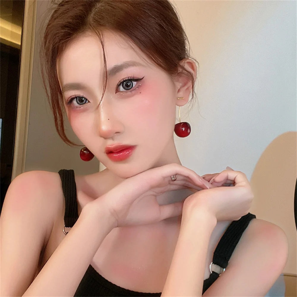 Sweet Red Cherry Earrings Ladies Fashion Delicate Fruit Design Drop Dangle Earrings Wedding Party Korean Ear Jewelry Gift