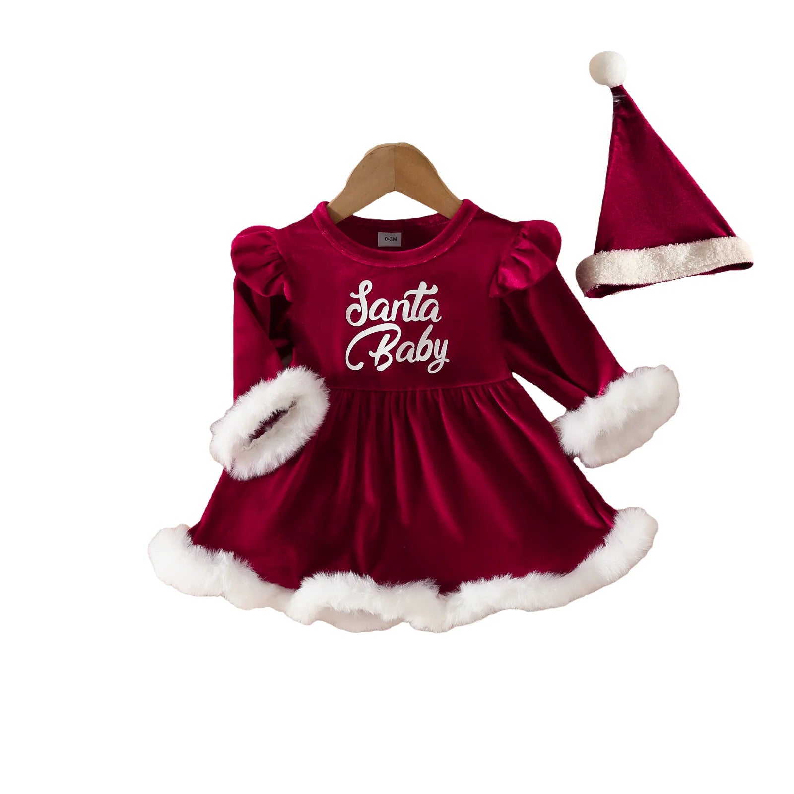 Baby New Year Dresses Girls Letter"Santa Baby" Velvet Christmas Bodysuit Dress For Girls Newborn My First Christmas Baby Costume