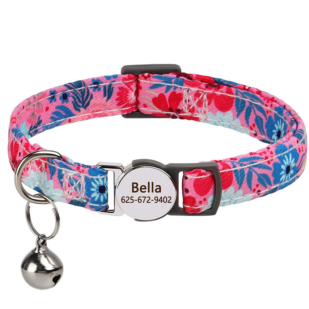 Cute Breakaway Personalized Kitten Cat Collar & Bell Safety Buckle Quick Release Custom Engraved Name ID Tag
