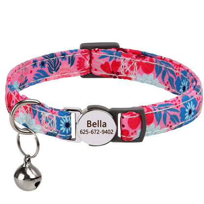 Cute I YAN breakaway kitten collar with personalized engraved ID tag, safety buckle, and bell for secure pet identification.