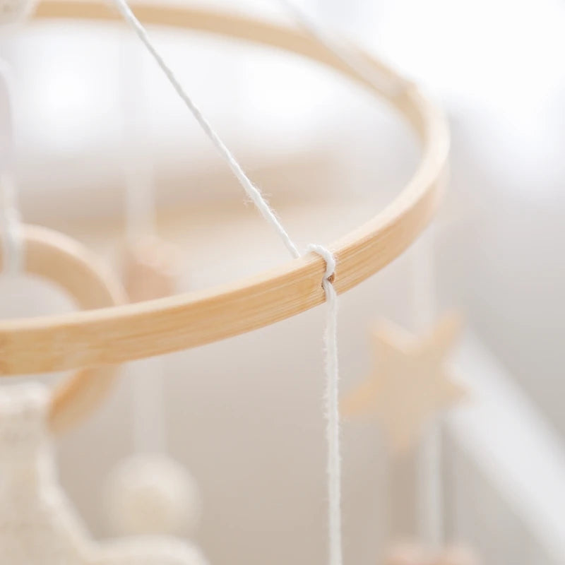 Crochet Stars Baby Crib Mobile – Wooden Bed Bell Hanging Toy for Newborns 0-12M - I YAN