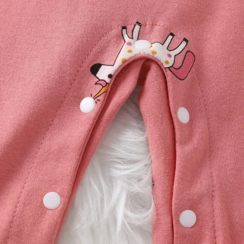 Baby I YAN cotton romper featuring a cute cartoon design, long sleeves, perfect for newborns and infants up to 18 months.