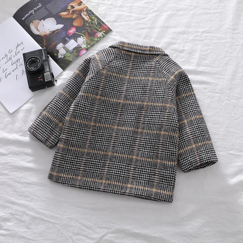 New Spring Autumn Boys Coats Long Style Grid Design Handsome Trench Coat For Kids 2-6 Years Old British Style Jacket