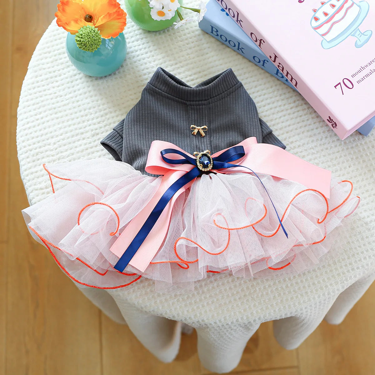 I YAN fancy bowtie pet dress for dogs, spring and summer puppy one-piece apparel, stylish formal wear for Yorkshire Terrier and small dogs