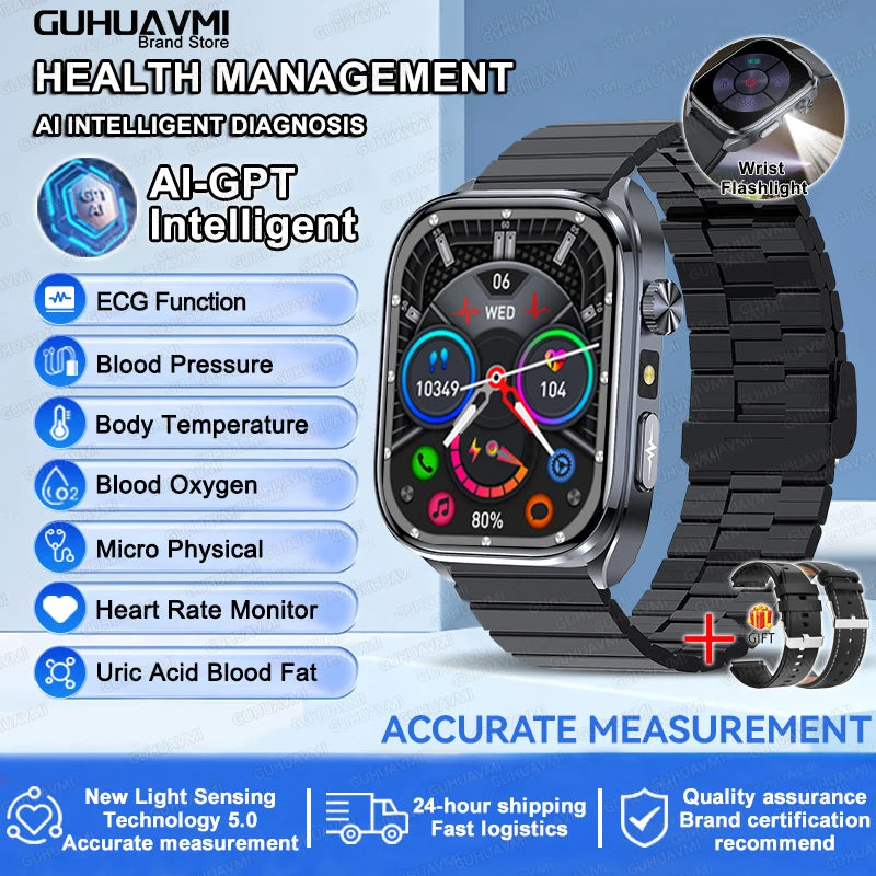 2025Nursing Level Uric Acid Blood lipids Smart Watch Men Blood Pressure ECG+PPG Clock Body Analysis Voice Call Health Smartwatch