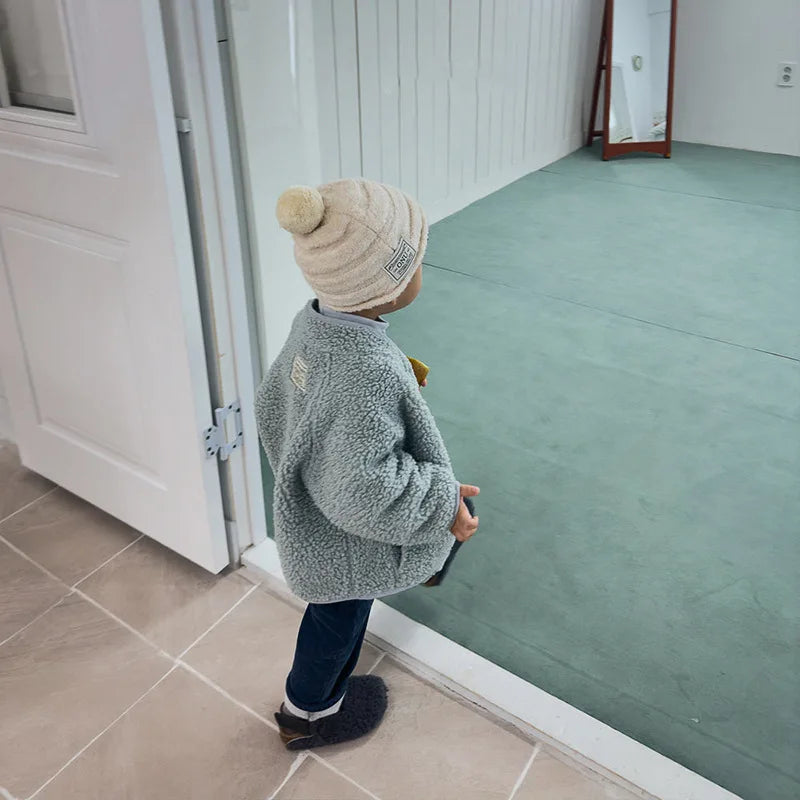 5125 Korean Children's Clothing 2024 Winter Boys and Girls Pure Color Lamb Wool Coat Plus Velvet Padded Jackets