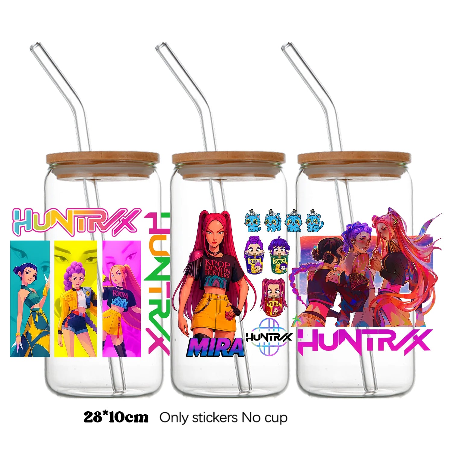 Demon Hunters UV DTF crystal sticker by I YAN, 10x28cm bottle and cup wrap decal with detailed demon hunter design.
