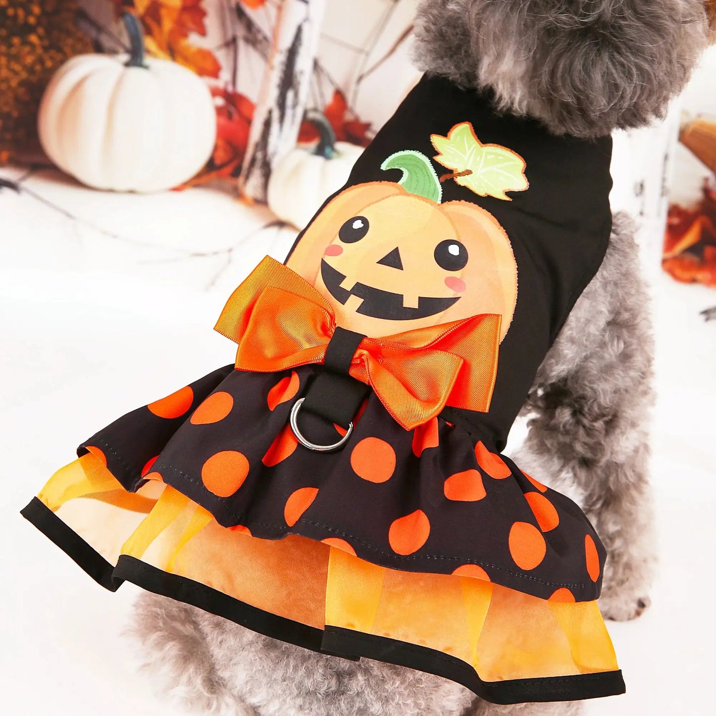 Halloween Pumpkin Dog Dress with Bow – Cute Costume for Small Dogs