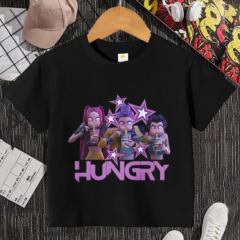 Kawaii K-POP Demon Hunters Kids T-shirt Girl Boy Clothes Children Clothing Fashion Tops Cotton Sweet Gift Short Sleeve Costumes