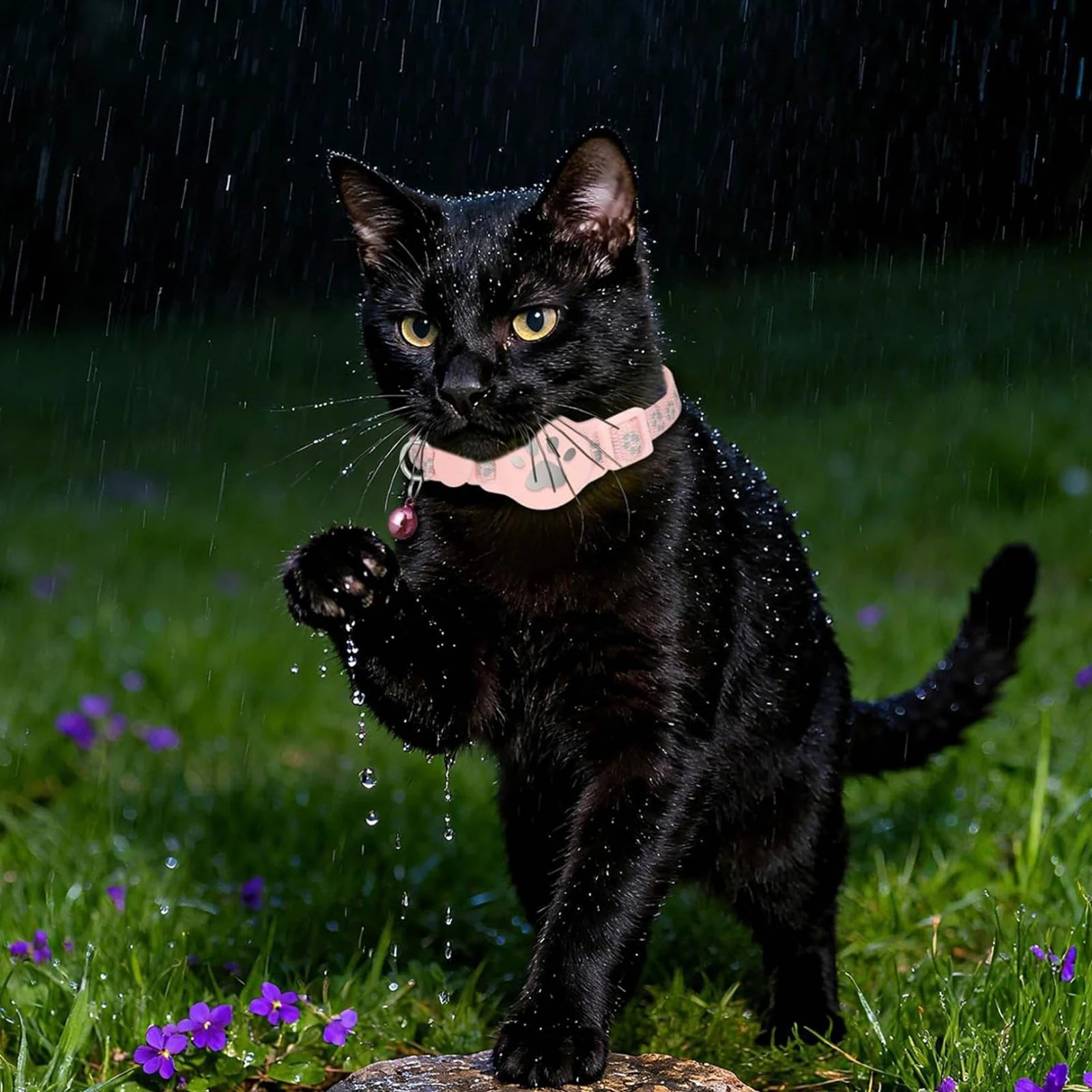 Cat Tracker Collar for iOS & Android Waterproof Electronic Pet Locator with Bell Pet Tracker for Pets Cat Anti-Lost Device