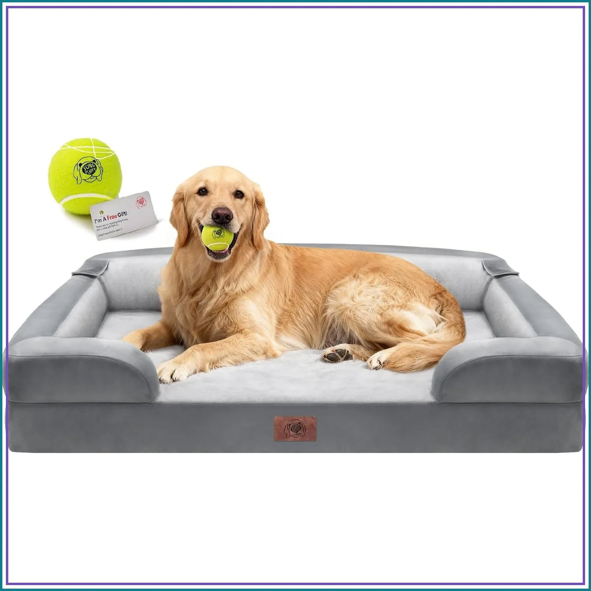 Large grey orthopedic dog bed with memory foam, bolster sides, washable cover, non-slip base for extra large dogs by I YAN.