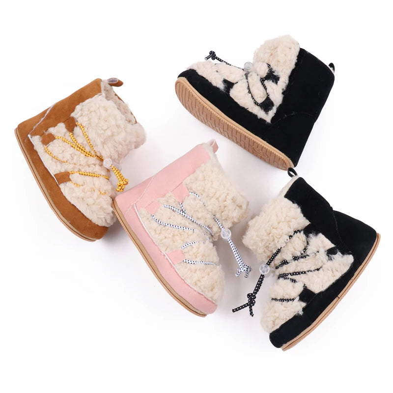 Winter Cute Baby Girls Boys Snow Booties Fashion Design High Quality Non-slip Casual Shoes Coral Velvet Prewalker Shoes BMB3119