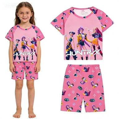 2026 Hot Selling New T-shirt Set for Girls' Summer Clothing with Printed Design, Cartoon Fashion, Comfortable Children's Set