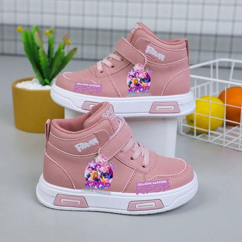 Kpop Demon Hunters High Top Sneakers for Kids Boys Girls Fashion Sport Shoes Anti Slip Casual Footwear Children Leather Sneaker