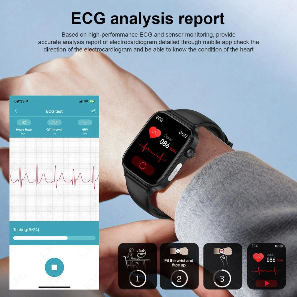 2026 New Blood lipids Uric Acid testing Smart Watch Men ECG+PPG Blood Pressure blood oxygen Bluetooth Call Health smartwatch iOS