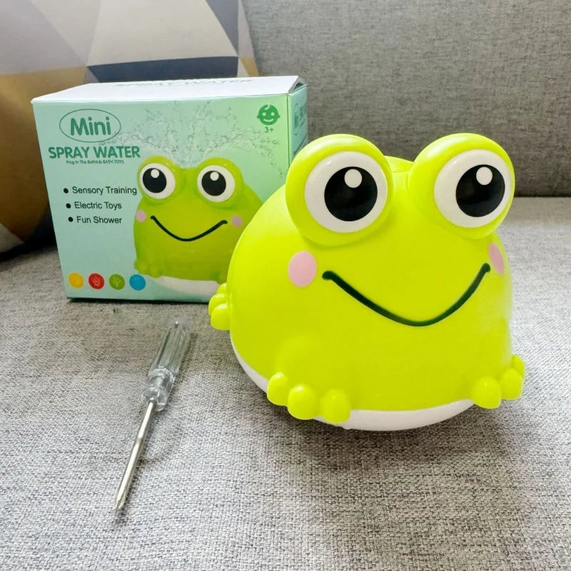 Cute I YAN frog bath toy for toddlers, soft water squirt toy for bathtub, shower, pool, and beach play for kids.