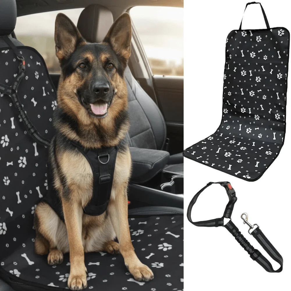 I YAN 2-Pack Pet Car Travel Kit featuring waterproof dog seat cover and adjustable leash, with anti-slip design for secure travel.