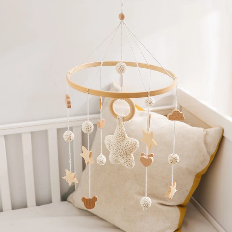 Crochet Stars Baby Crib Mobile – Wooden Bed Bell Hanging Toy for Newborns 0-12M - I YAN