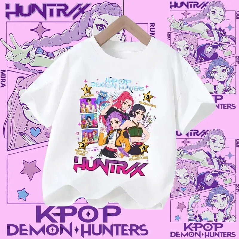 Soft Cotton T-Shirt for Girls  Movie Design Children's Clothing Gifts K-Pop Demon Hunters Fans Fashionable Casual Tops Summer