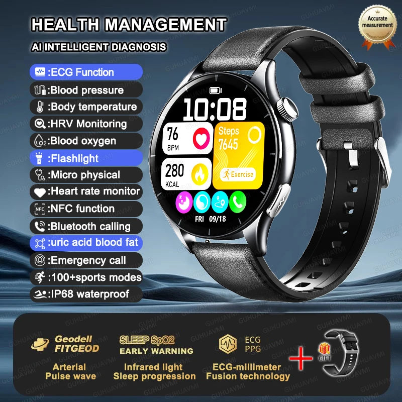 New ECG+PPG Health Diagnosis Smartwatches Men Women Clock Uric Acid Lipid BP Heart rate Tracker NFC Sports Smart Watch IOS