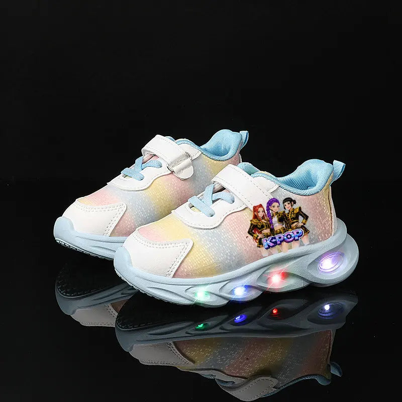 Kpop Demon Hunter Kids LED Light Casual Shoes Boys Cute Cartoon Glowing Sneakers Children Soft Bottom Anti Slip Sports Shoes