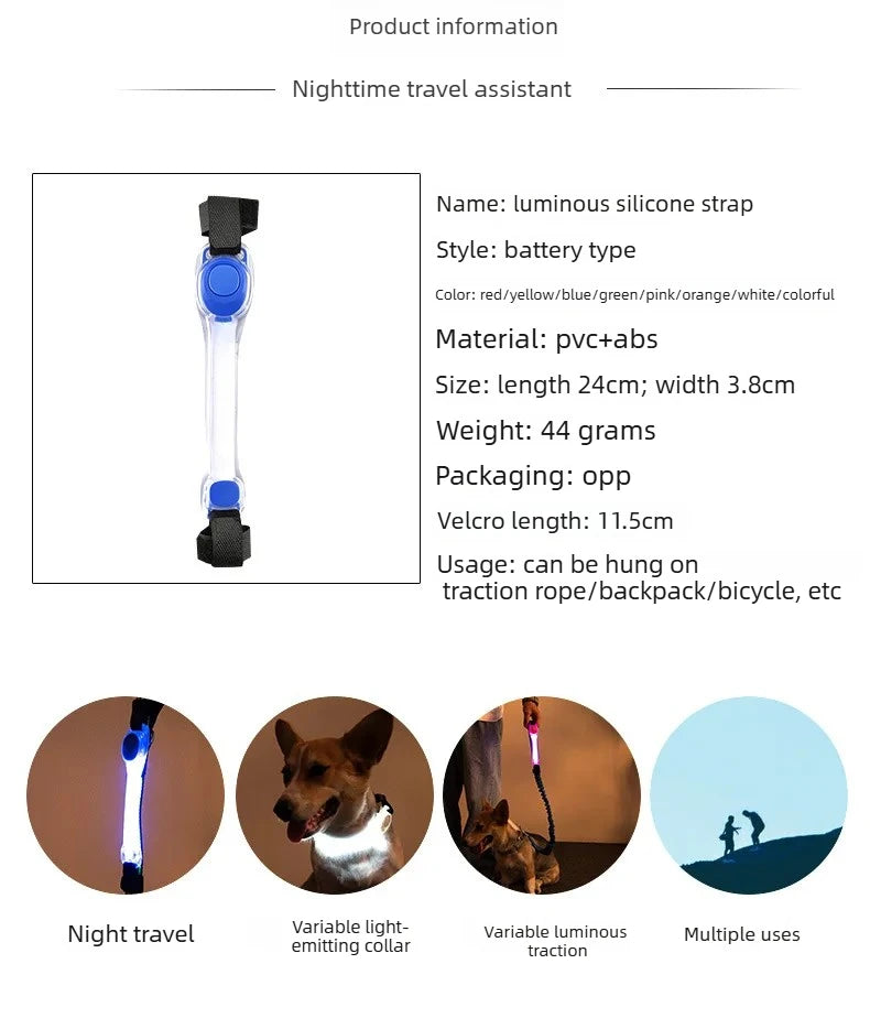 I YAN water-resistant dog safety collar with colorful pendants and LED light strip for night visibility and outdoor walks.