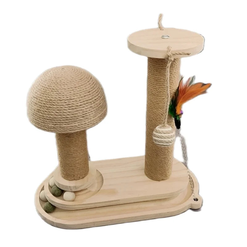 Interactive I YAN cat scratching post tower with jute, ball track, and multi-functional design for self-entertainment and scratching.