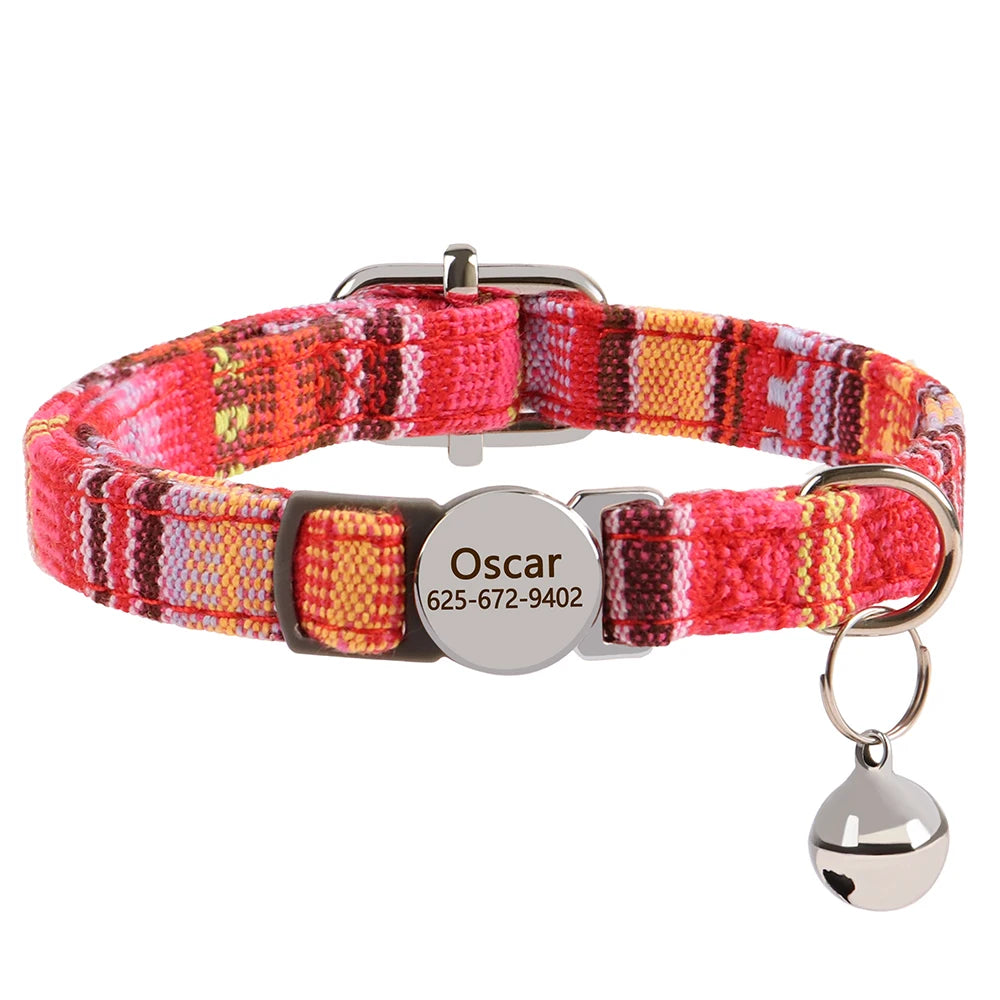 Cute Breakaway Personalized Kitten Cat Collar & Bell Safety Buckle Quick Release Custom Engraved Name ID Tag