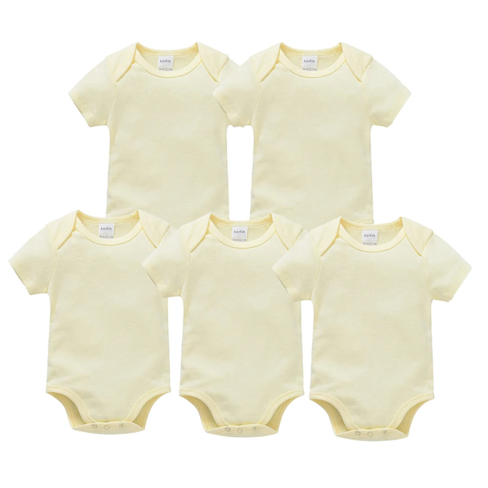 I YAN Kavkas baby boys and girls white cotton short sleeve bodysuits, newborn to 24 months, set of 3 or 5, soft and comfortable.
