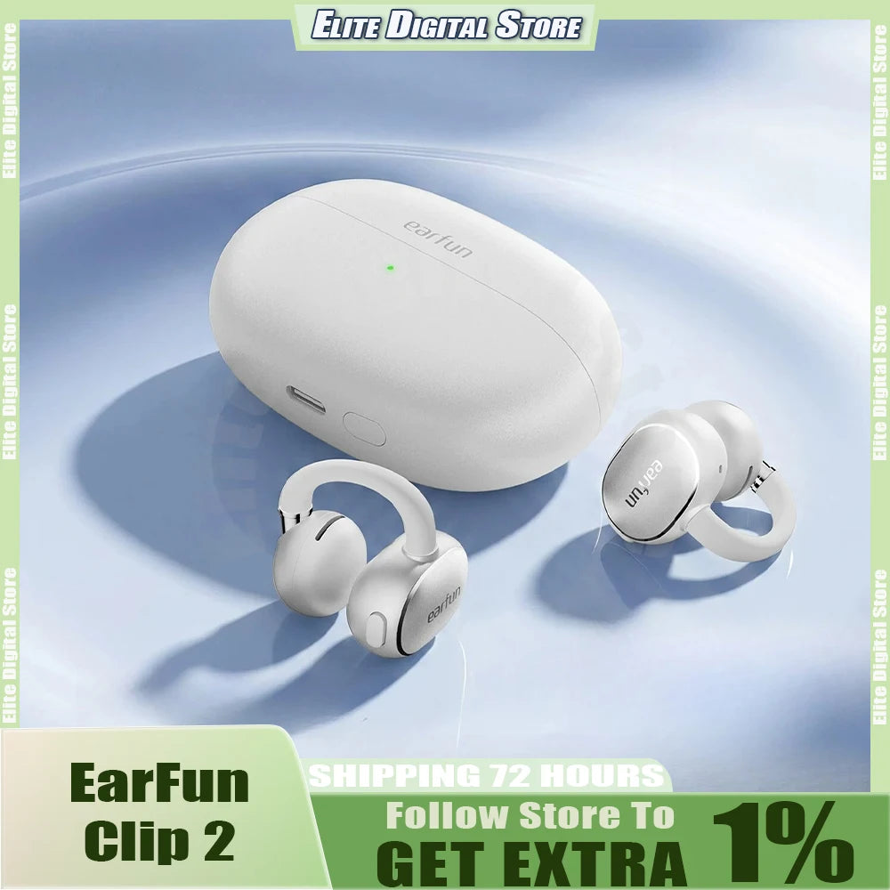 EarFun Clip 2 Open Ear Sport Bluetooth Earphones Hi-Res Sound AI Translation IP55 Waterproof Long Battery Life for Outdoor