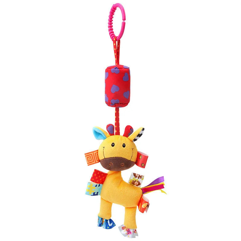 Soft giraffe and zebra plush handbells with rattles and teether for infants, baby development toy by I YAN