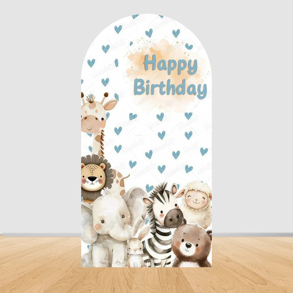 Jungle Animals Party Wild One Baby Shower Arch Cover Backdrop for Boy Birthday Cartoon Animal Truck Background Wall Decoration