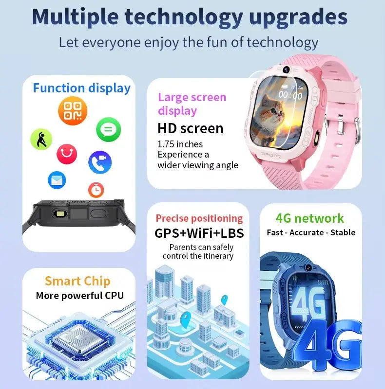 I YAN T70 kids smartwatch with SIM card, GPS tracking, video call, waterproof design, and parental remote monitoring.