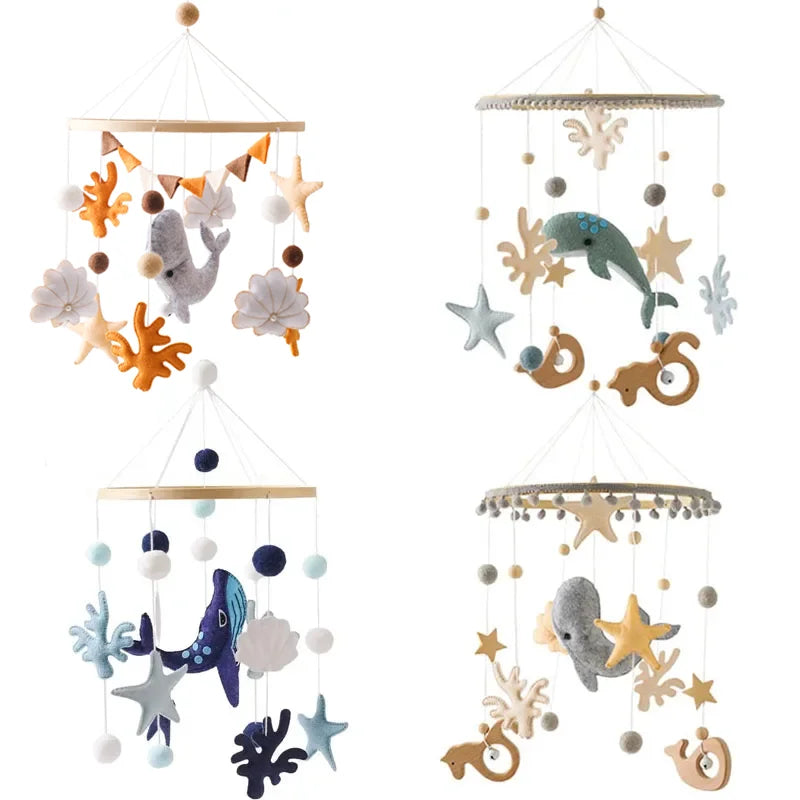 Blue Whale Baby Crib Mobile – Fabric & Bamboo Ring Nursery Decor for Newborns - I YAN