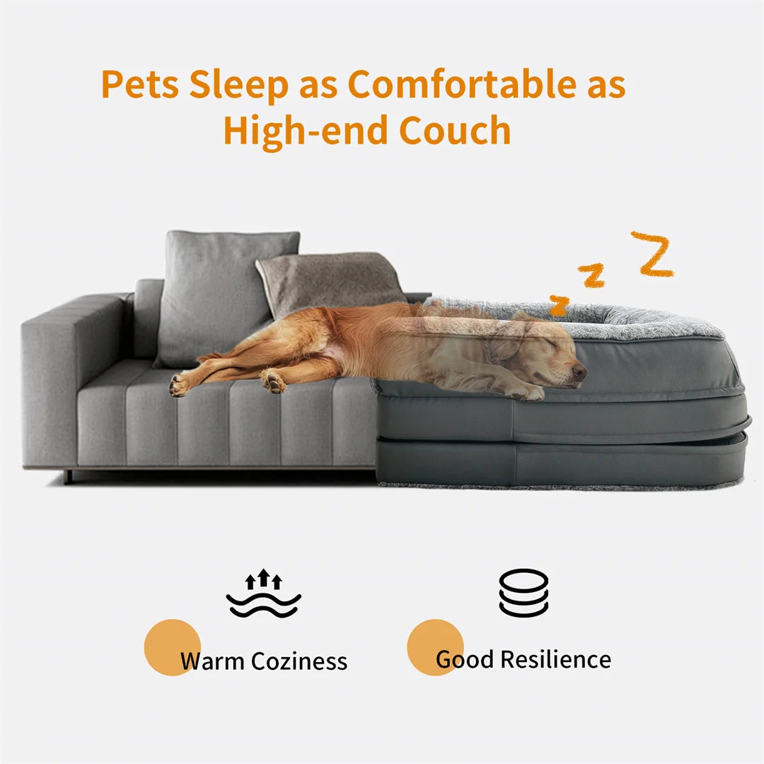 Large 180cm I YAN giant dog bed with plush cover, foldable and orthopedic for calming, human-size pet comfort.