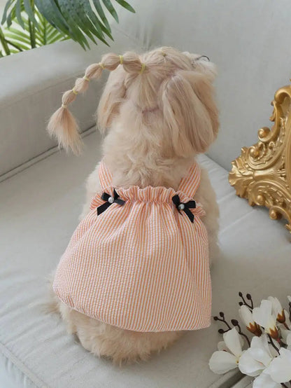 Striped Bow Pet Dress – Soft Breathable Outfit for Dogs & Cats