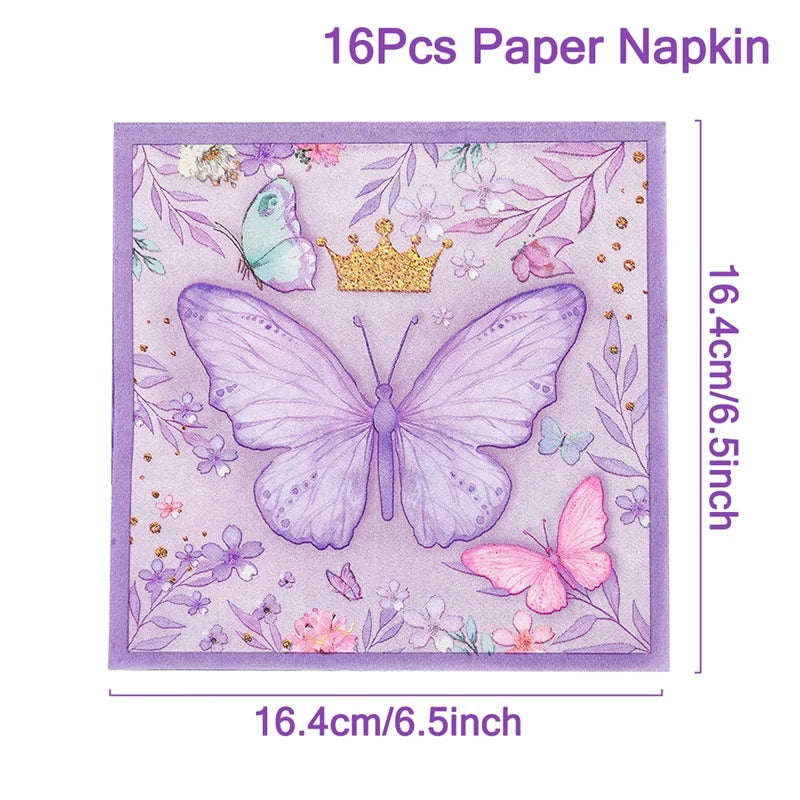 Butterfly Birthday Party Decoration Kids Girls Butterfly Party Disposable Tableware Paper Cup Plate Birthday Baby Shower Party - I YAN
