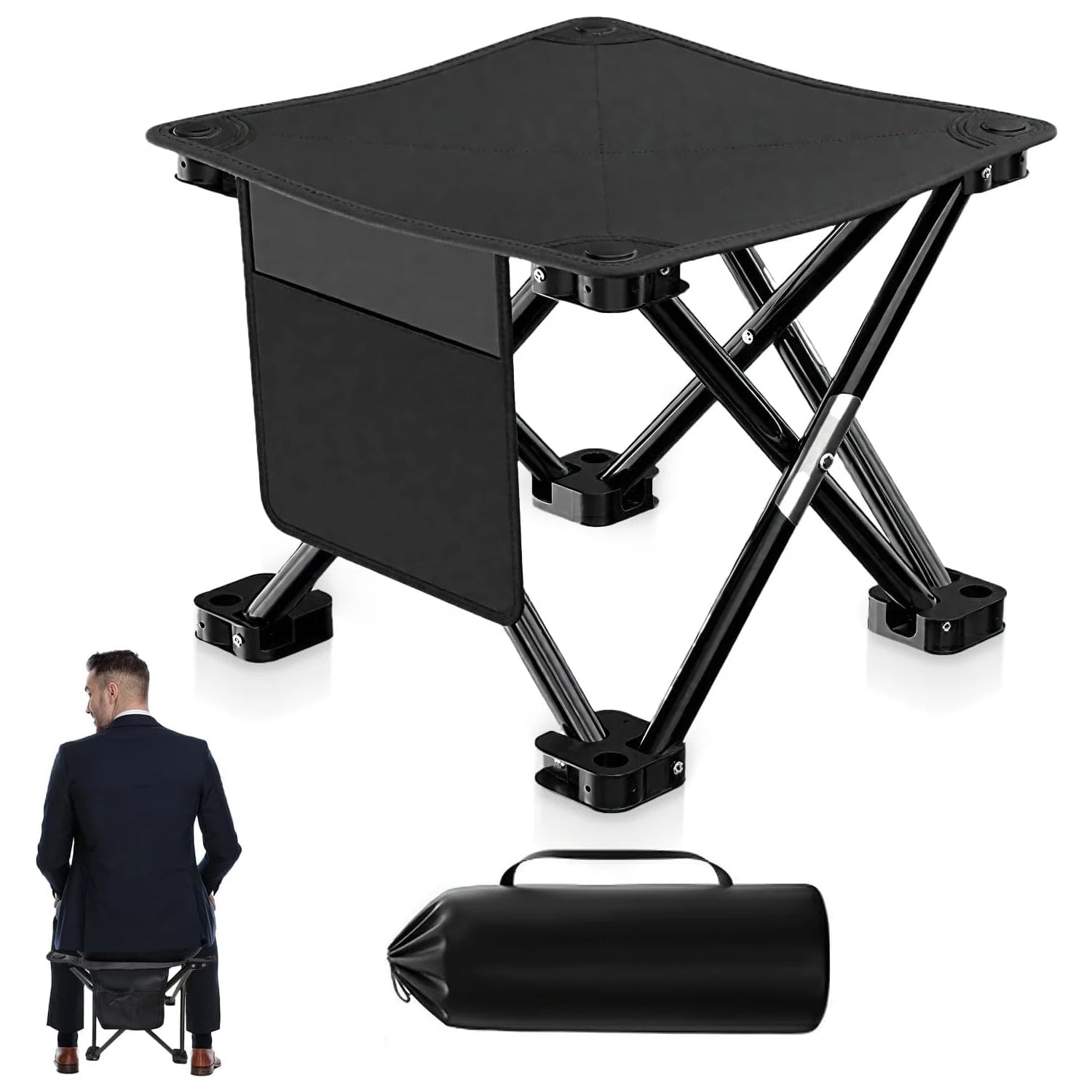 Folding Camping Footrest & Stool Portable Outdoor Seat with Side Pockets & Carrying Case for Picnic,Beach,Fishing,Hiking,Travel