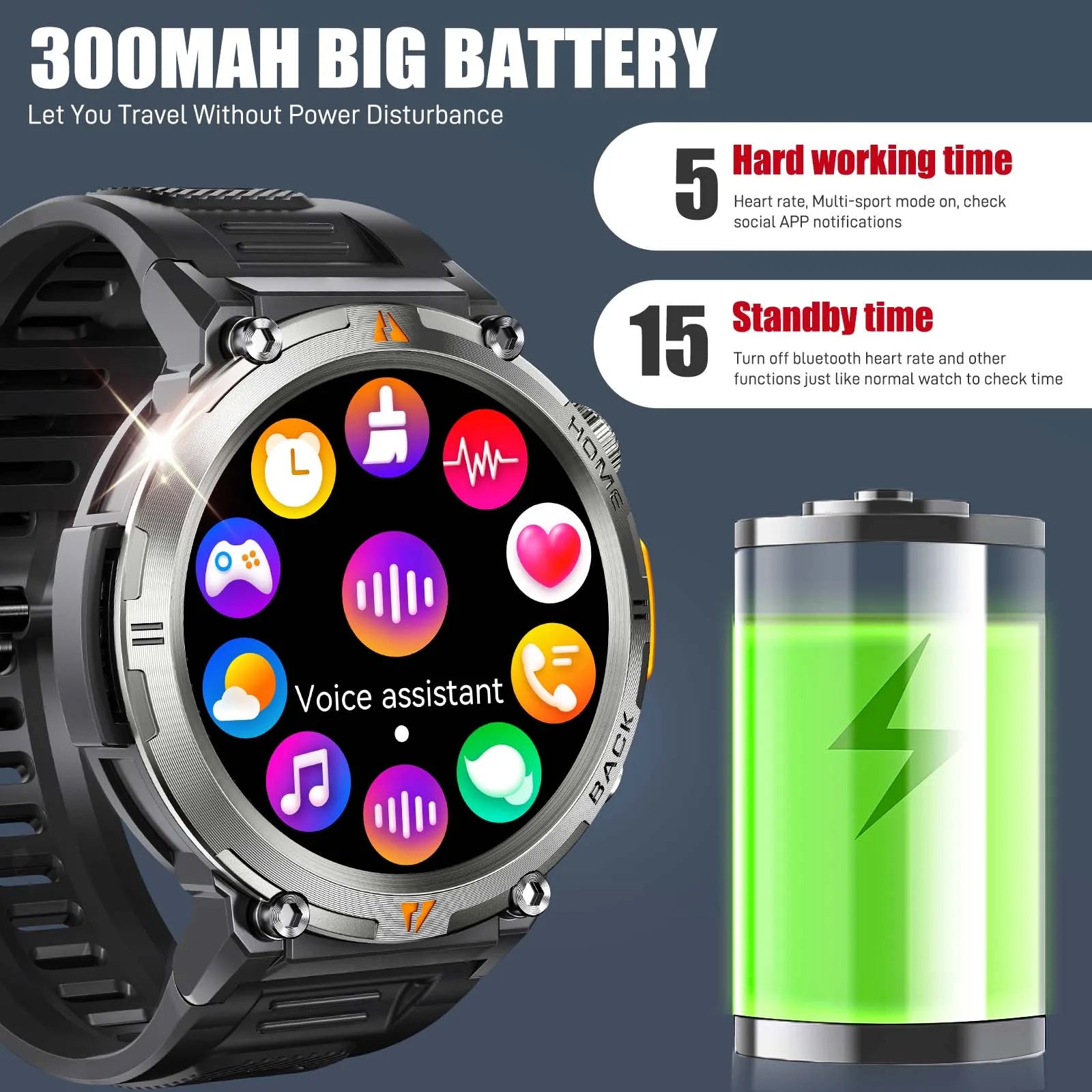 Bluetooth Call smartwatch for men Full Touch Screen With Health Monitor heart rate Flashlight Smart watch
