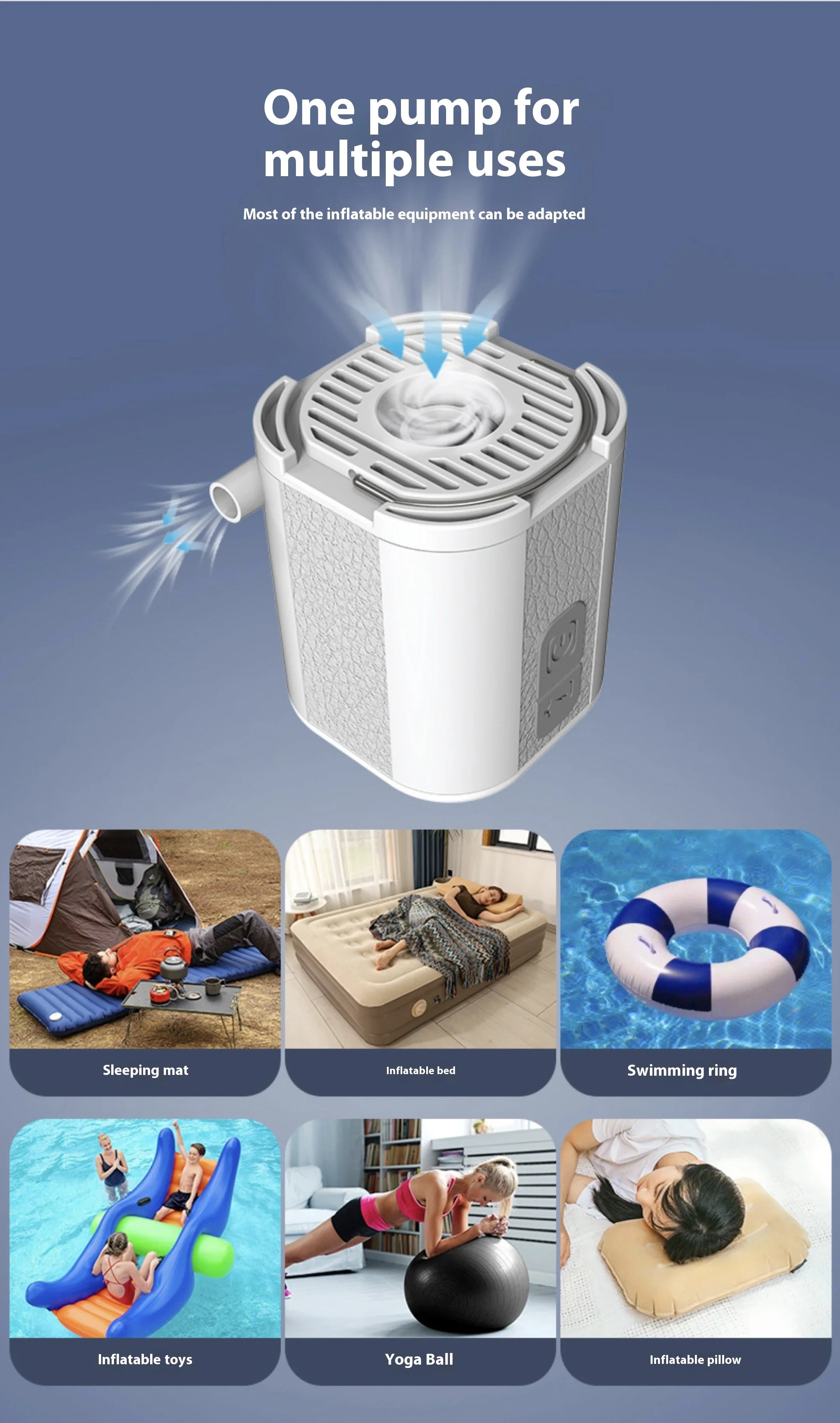 Mini Inflator Pump Outdoor Portable Small Electric Air Pump for Camping Sleep Pad Mattress Mat Pumping and Inflating Vacuum Pump