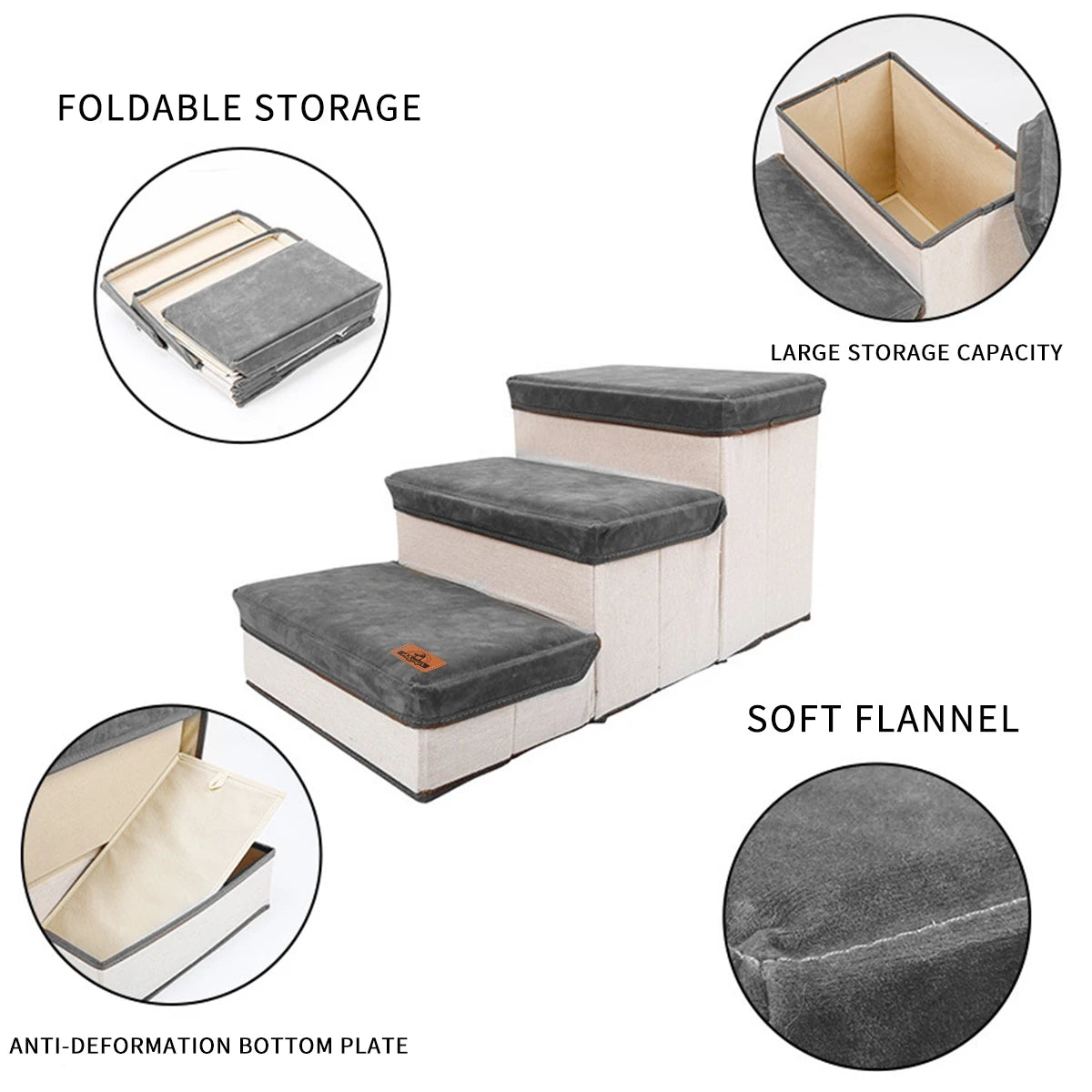 Pet Staircase Designed for Puppies, Senior Dogs, and Injured Dogs. It Has Three Levels and Offers Ample Internal Storage Space.